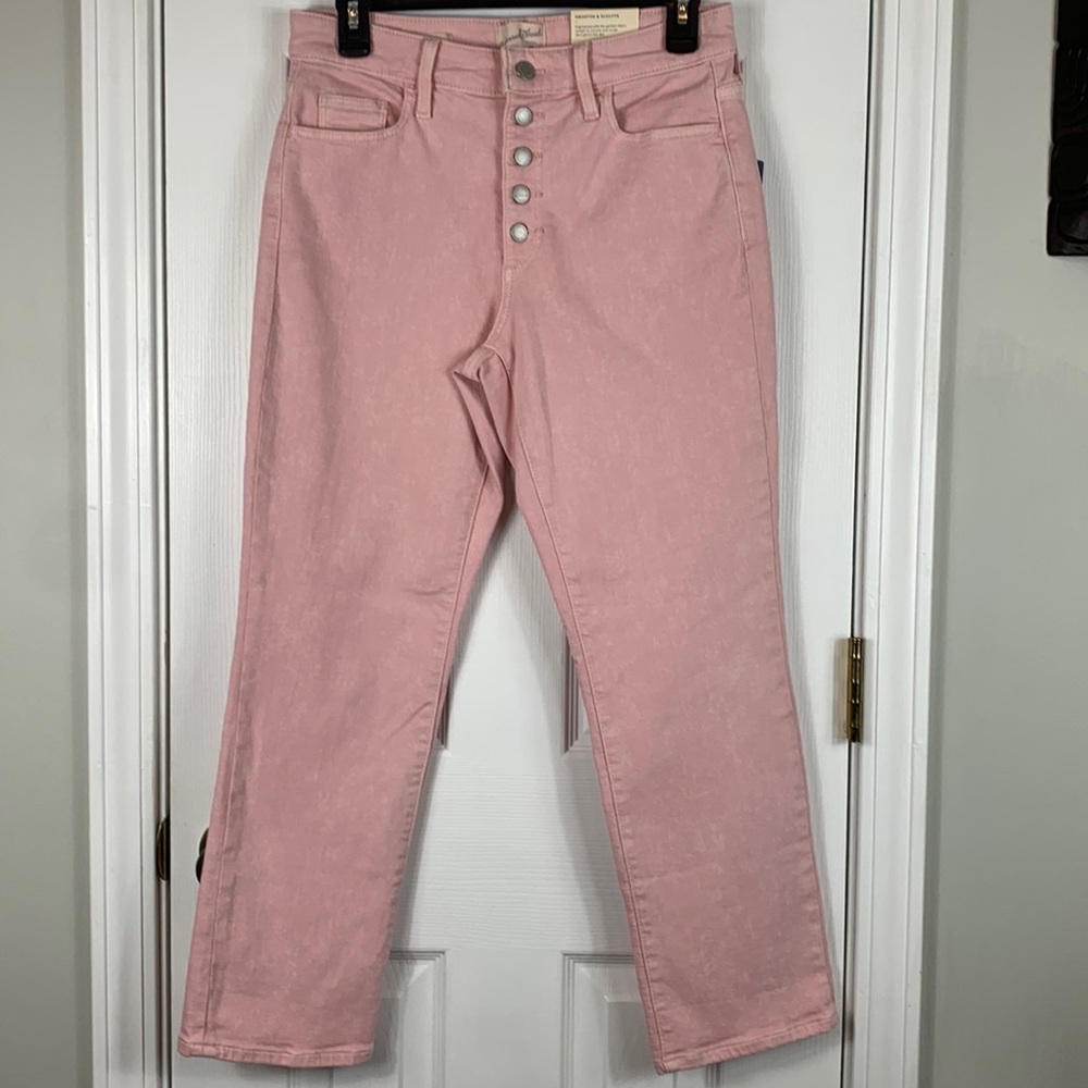NWT Universal Thread pink white washed button up denim jeans 4/27. High rise